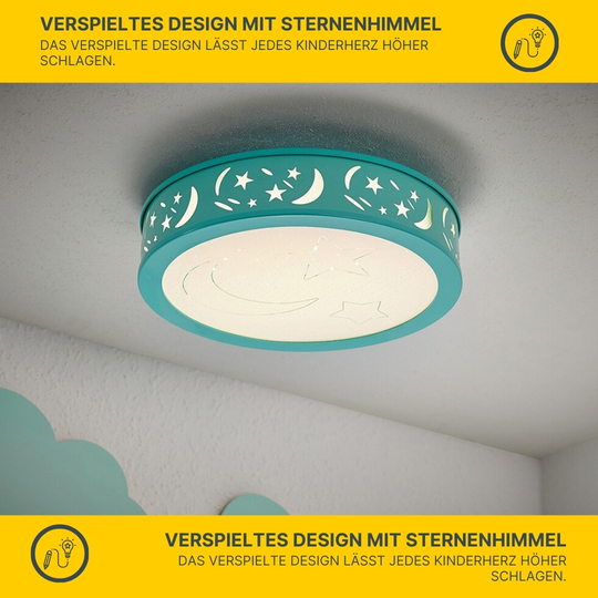 LED Kinder Deckenleuchte, Sternenhimmel, Nachtlichtfunktion türkis LED Kinder Deckenleuchte, Sternenhimmel, Nachtlichtfunktion türkis