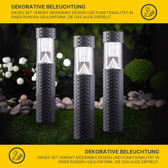 MeLiTec 3er Set Solar Gartenleuchte SO41-1 Rattan anthrazit MeLiTec 3er Set Solar Gartenleuchte SO41-1 Rattan anthrazit