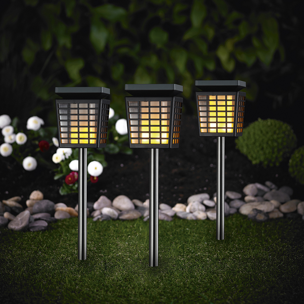 MeLiTec 3er Set Solar Gartenleuchte SO46 Flackernder Laterneneffekt