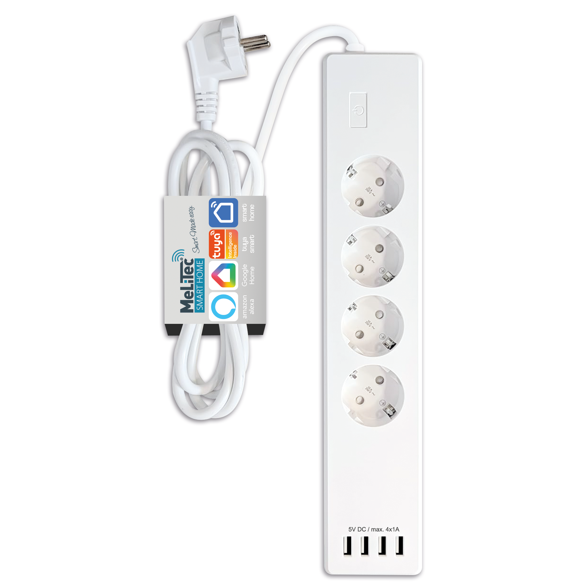 WLAN Steckdosenleiste | Überspannungsschutz | 4-Fach Smart Mehrfachsteckdose | Wandmontage mit 4 USB | kompatibel mit Alexa und Google Home | Zeitschaltuhr | Sprachsteuerung und Fernbedienung | MeLiTec Adapter, Elektronik, Elektrisches Gerät, Elektrische Steckdose,