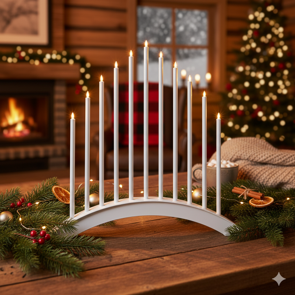 Weihnachtsleuchter, Bogenleuchter, weißer Kerzenhalter, zehn Kerzen, LED-Kerzen, Kerzenbogen, weißer Kerzenhalter, zehn Kerzen, LED-Kerzen, Weihnachtsdekoration,