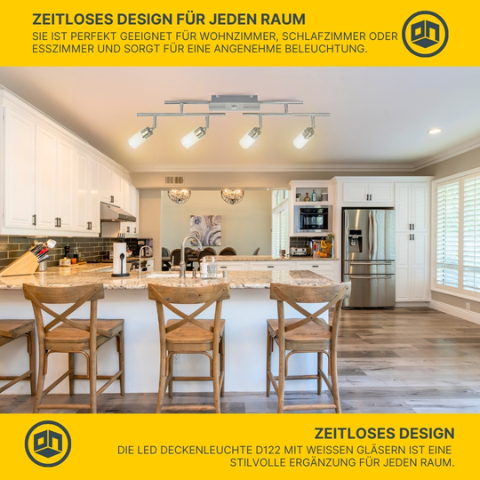 LED Deckenleuchte D122 | 4x LED Spots schwenkbar | nickel-matt | Glas weiß | warmweiß 3000K | MeLiTec LED Deckenleuchte D122 | 4x LED Spots schwenkbar | nickel-matt | Glas weiß | warmweiß 3000K | MeLiTec