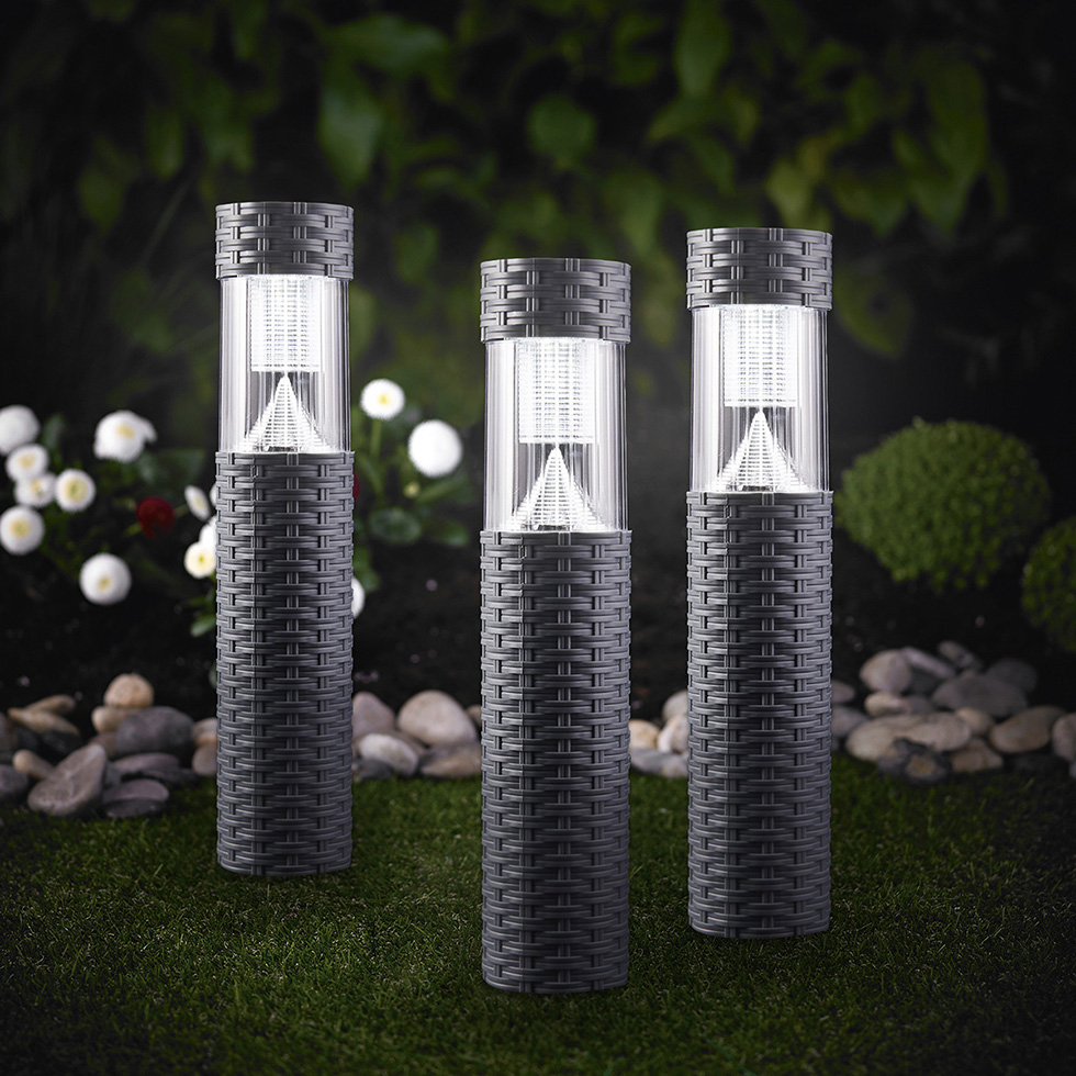 MeLiTec 3er Set Solar Gartenleuchte SO41-1 Rattan anthrazit MeLiTec 3er Set Solar Gartenleuchte SO41-1 Rattan anthrazit