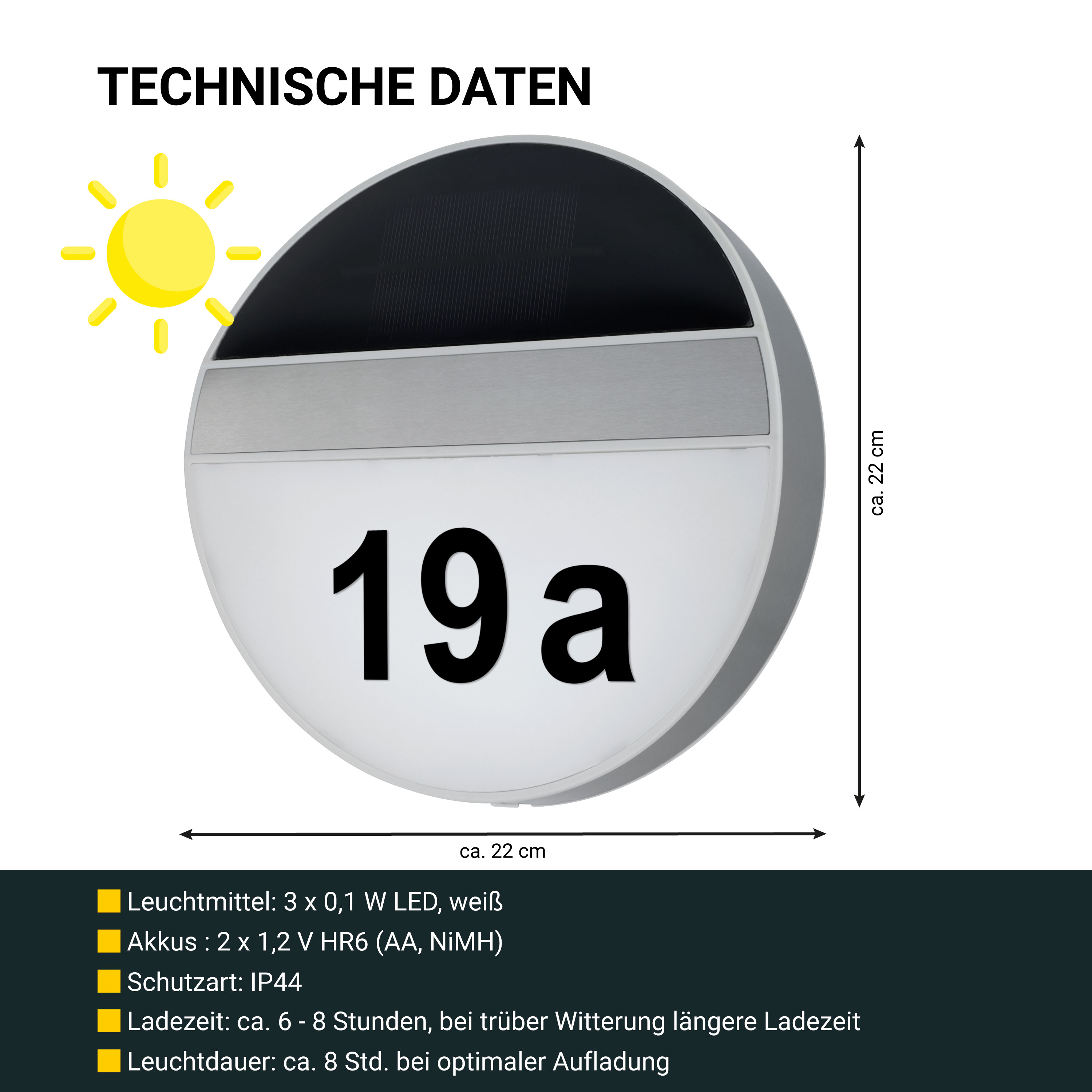 MeLiTec Solar LED Hausnummer SH06, Edelstahl