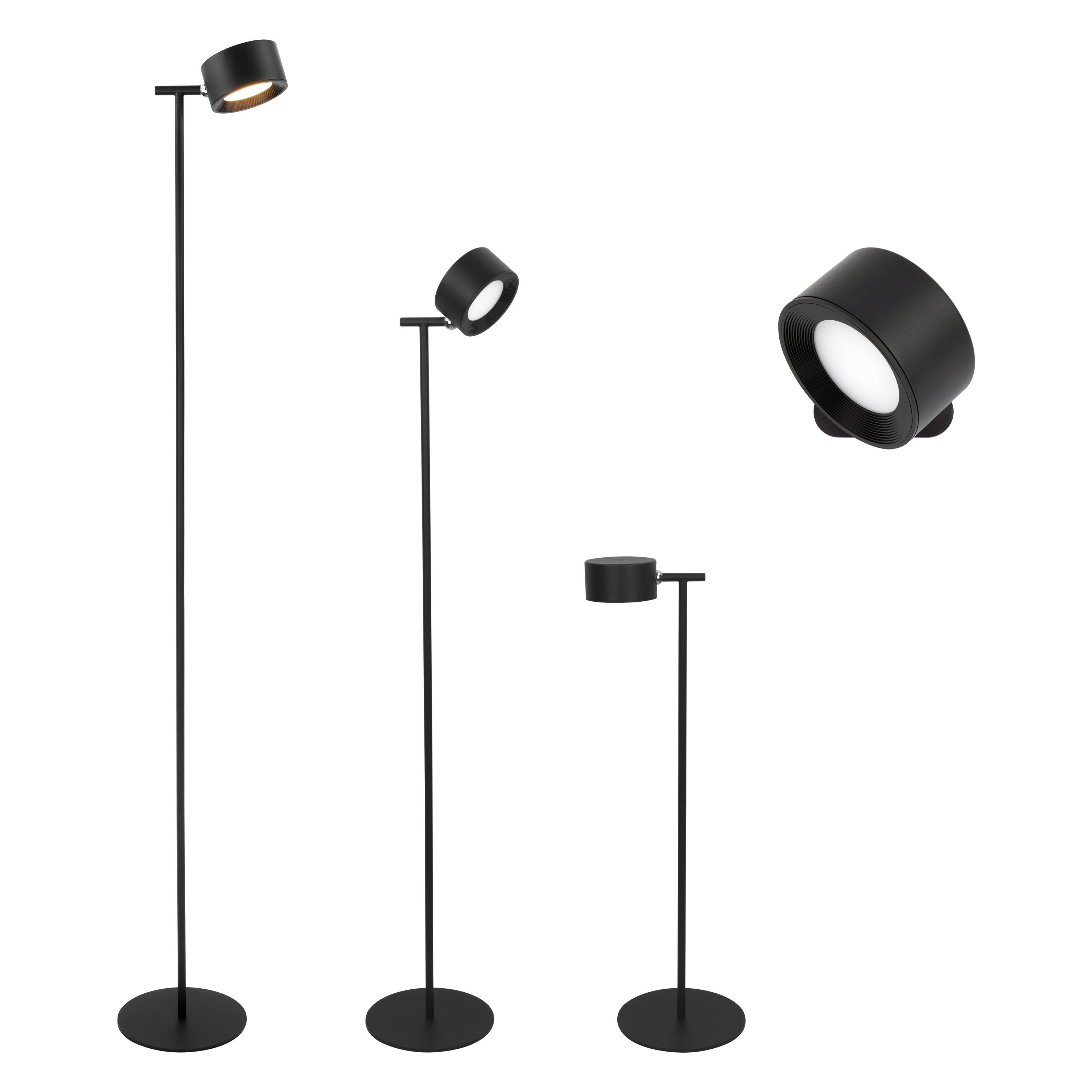 MeLiTec LED-Stehleuchte ST55 – Aufladbare Designerlampe in Schwarz, dimmbar mit Magnetkopf & Wandhalterung, warmweißes Licht 2.700K, Akkubetrieb bis 12h, USB-C