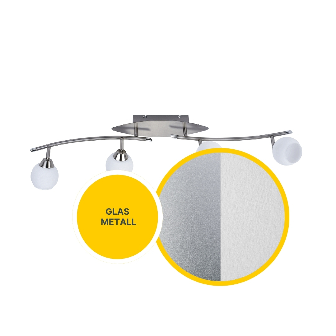 LED Deckenleuchte D123 | 4x LED Spots schwenkbar | nickel-matt | Glas weiß gestreift | warmweiß 3000K | MeLiTec LED Deckenleuchte D123 | 4x LED Spots schwenkbar | nickel-matt | Glas weiß gestreift | warmweiß 3000K | MeLiTec