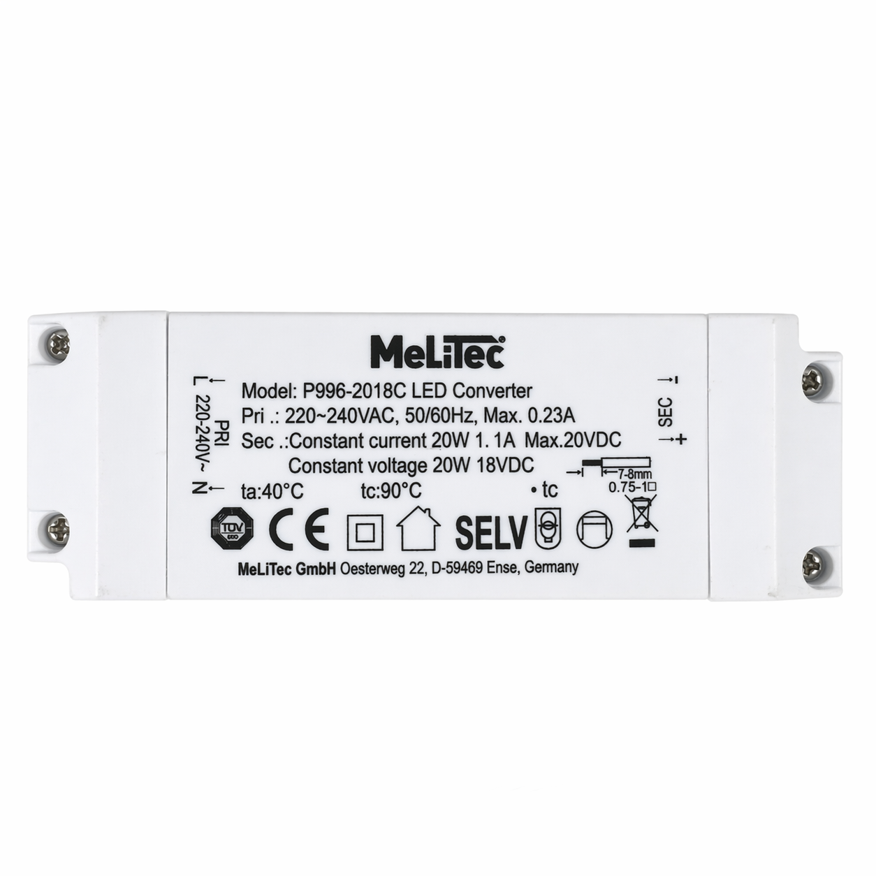 LED Trafo P996-2018C 20W 18V DC LED Treiber für MeLiTec Deckenleuchten LED Trafo P996-2018C 20W 18V DC LED Treiber für MeLiTec Deckenleuchten