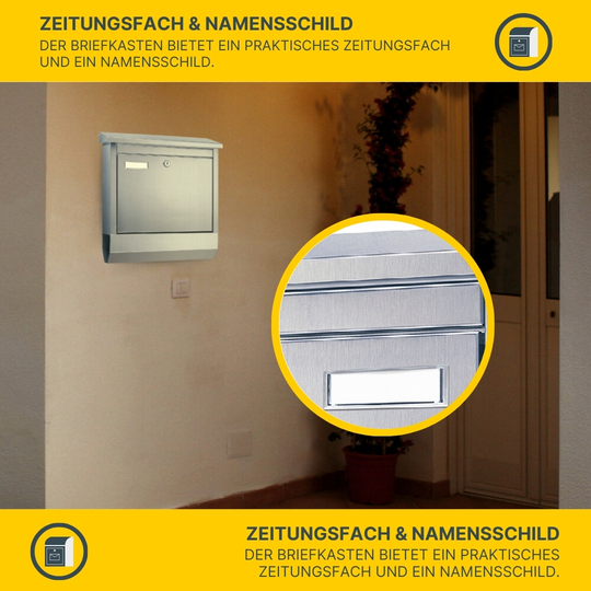 MeLiTec Edelstahl Briefkasten Modell A mit Zeitungsfach MeLiTec Edelstahl Briefkasten Modell A mit Zeitungsfach