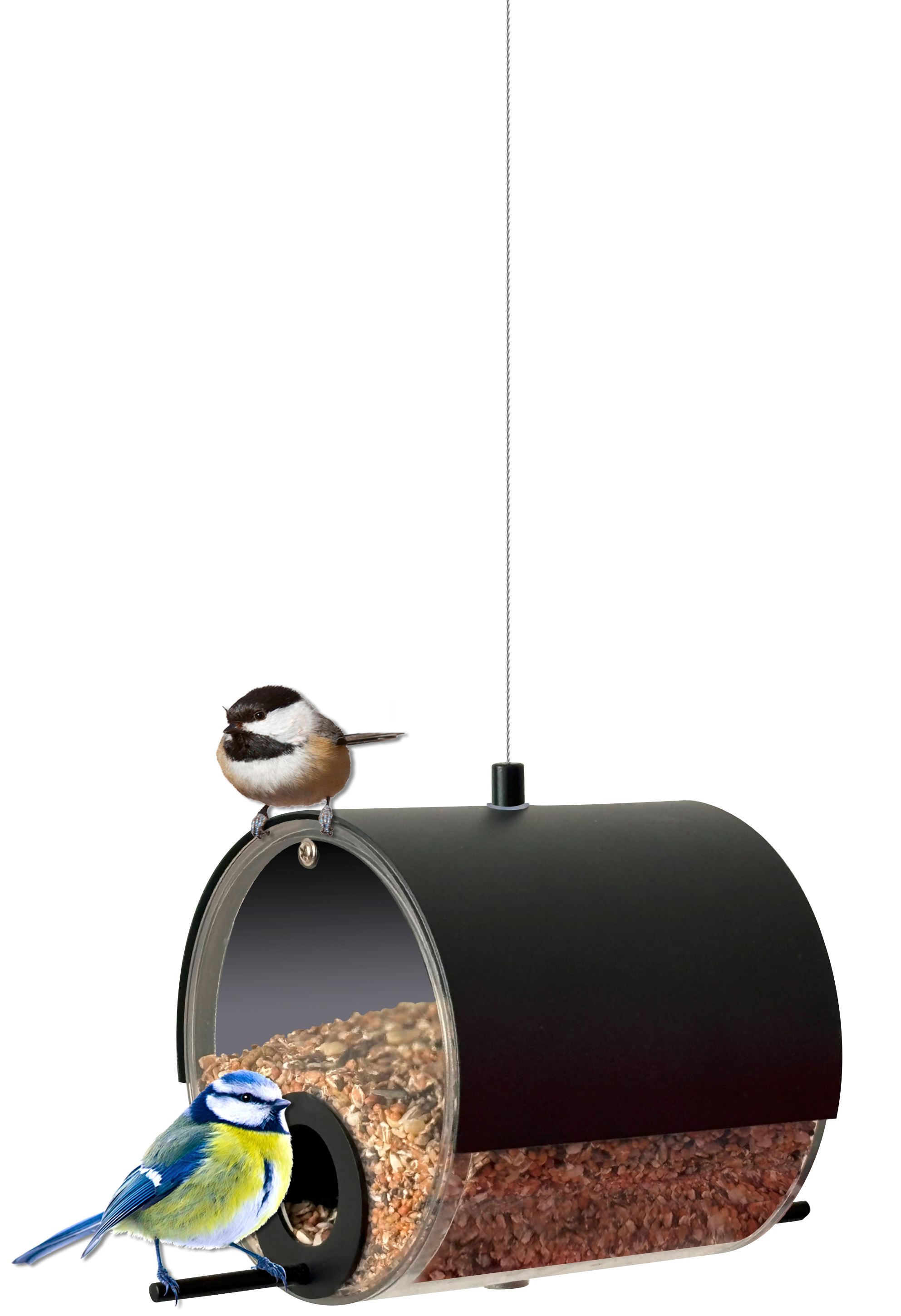 MeLiTec Edelstahl Vogelfutter Station VH09-1, hängend, rund 14 cm, schwarz
