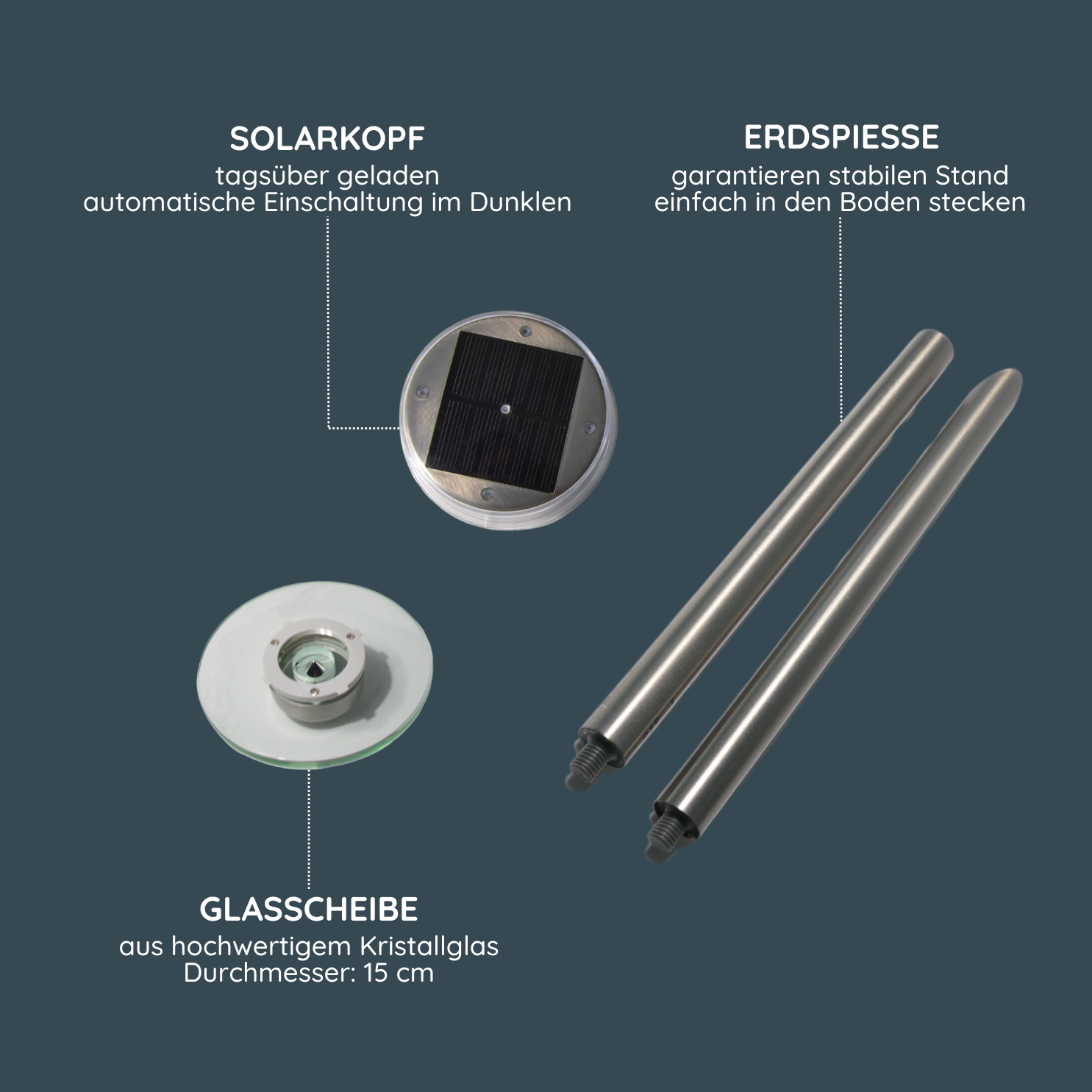 MeLiTec Solar LED Gartenleuchte SO13 Saturn Edelstahl Aluminium,