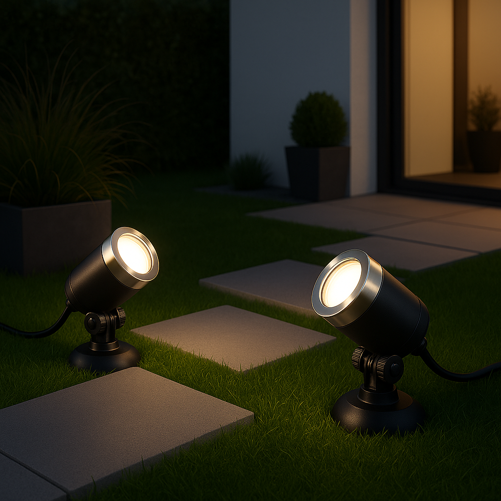 MeLiTec LED-Gartenstrahler im 2er-Set, Smart Home Gartenlampe, RGB, Steuerung per App oder Fernbedienung, anthrazit, GL24 Beleuchtung, Spotlight, Lampe, Pflanze,