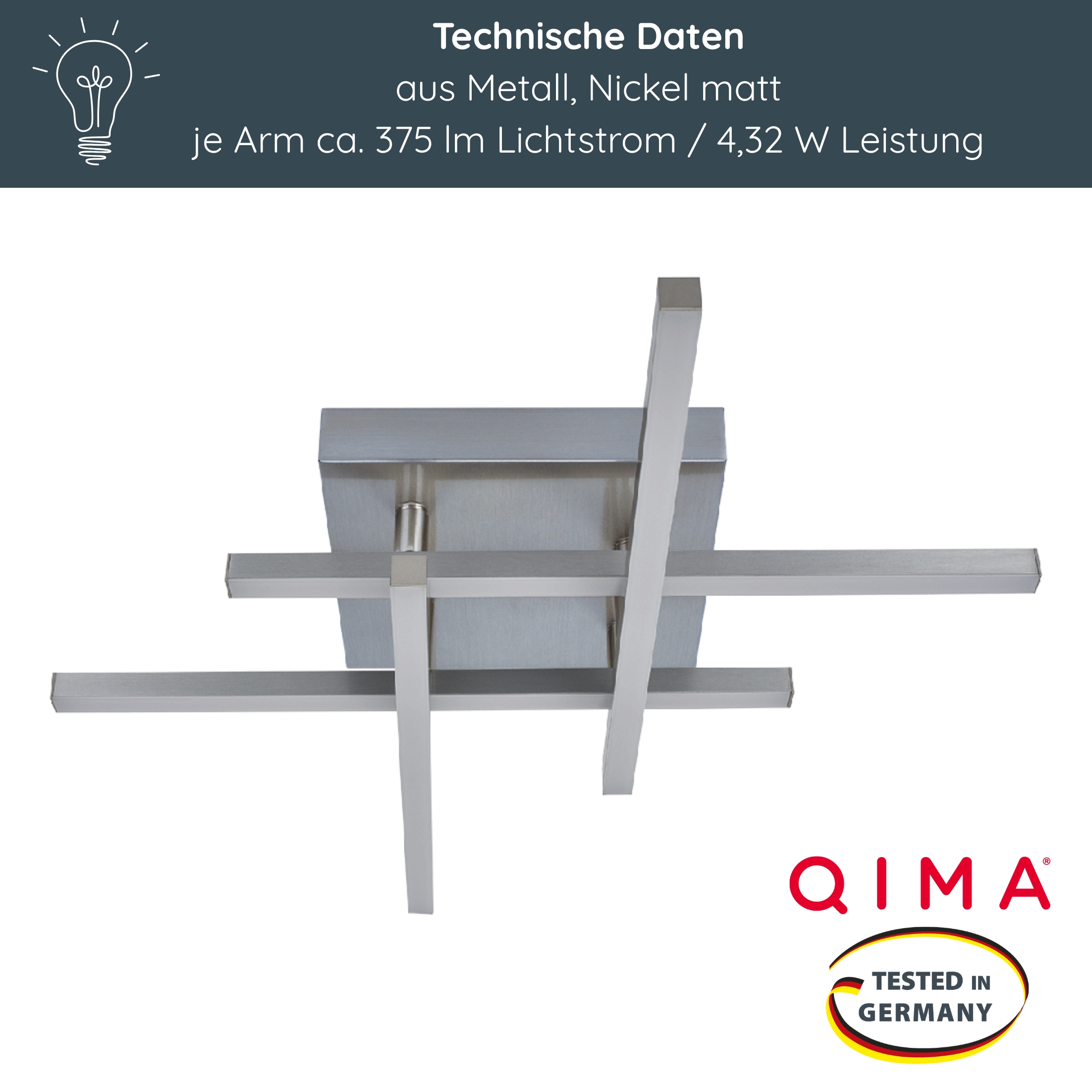 LED Deckenleuchte D121 | 4 schwenkbare Arme | nickel-matt | warmweiß 3000K | MeLiTec LED Deckenleuchte D121 | 4 schwenkbare Arme | nickel-matt | warmweiß 3000K | MeLiTec