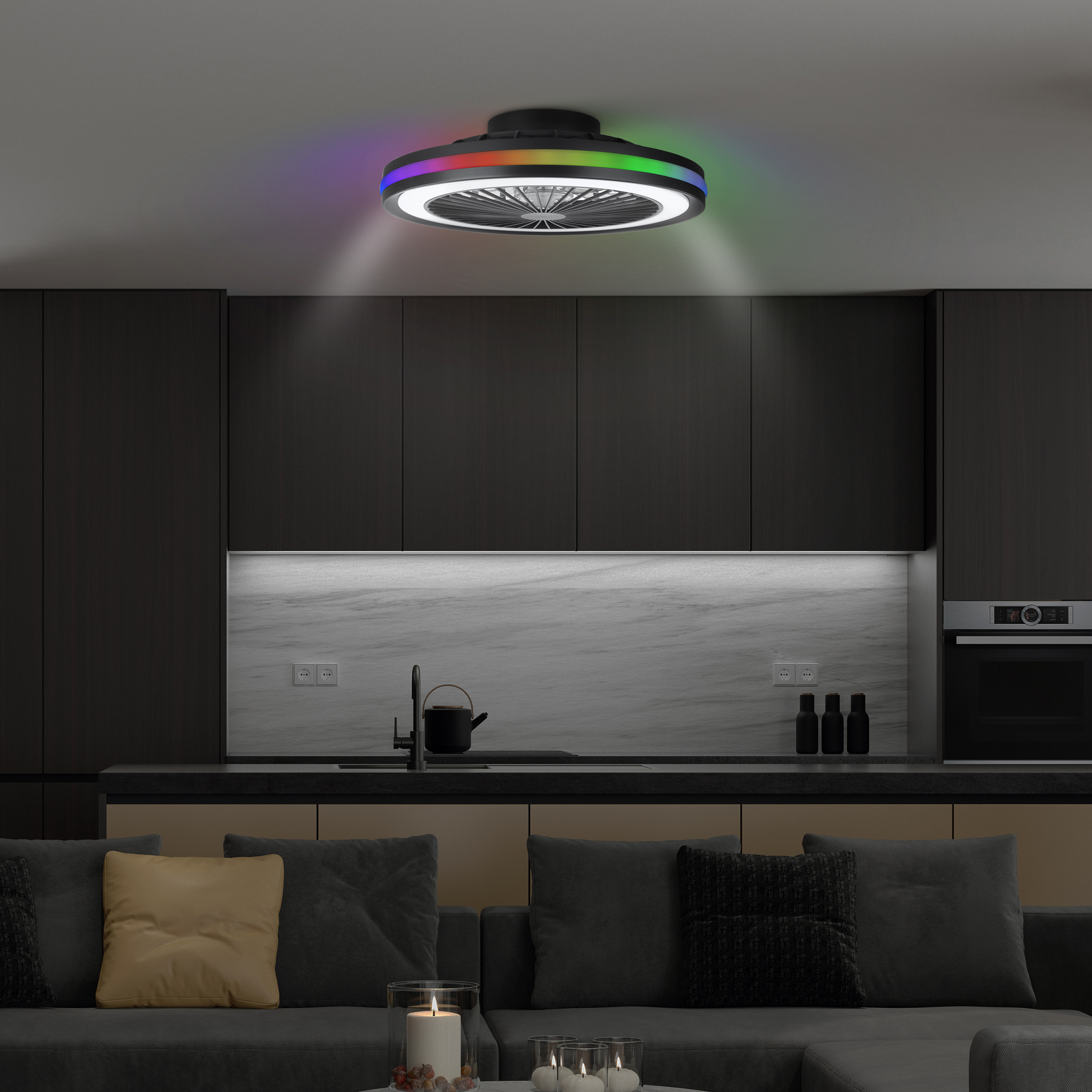  MeLiTec Deckenlampe mit Ventilator DV06 RGB-Lauflicht + naürlicher Wind, schwarz