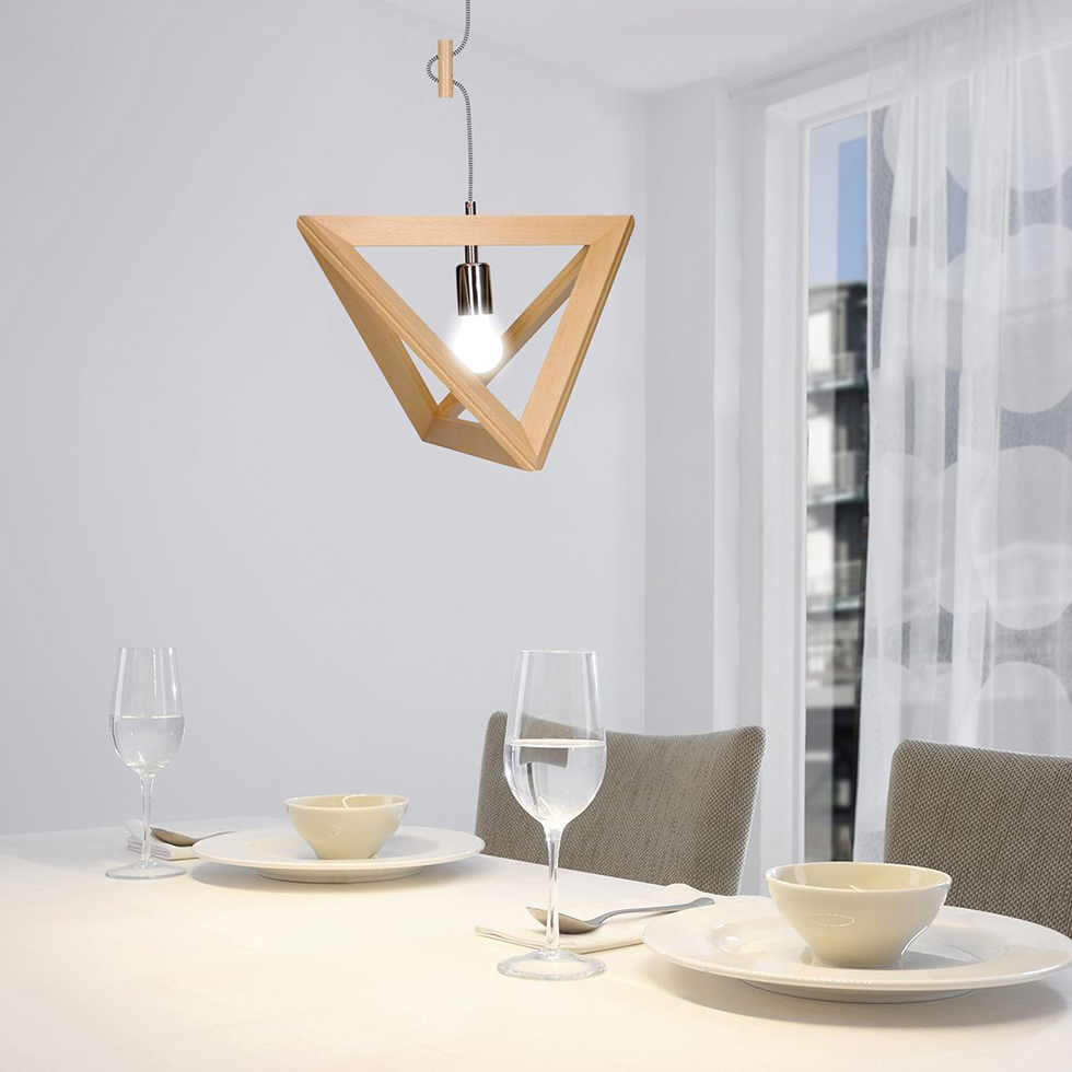 Trigonon Pendlelleuchte 1xE27 60W Buche/Chrom B-Ware Moebel, Tabelle, Esstisch, Glas, Esszimmer,