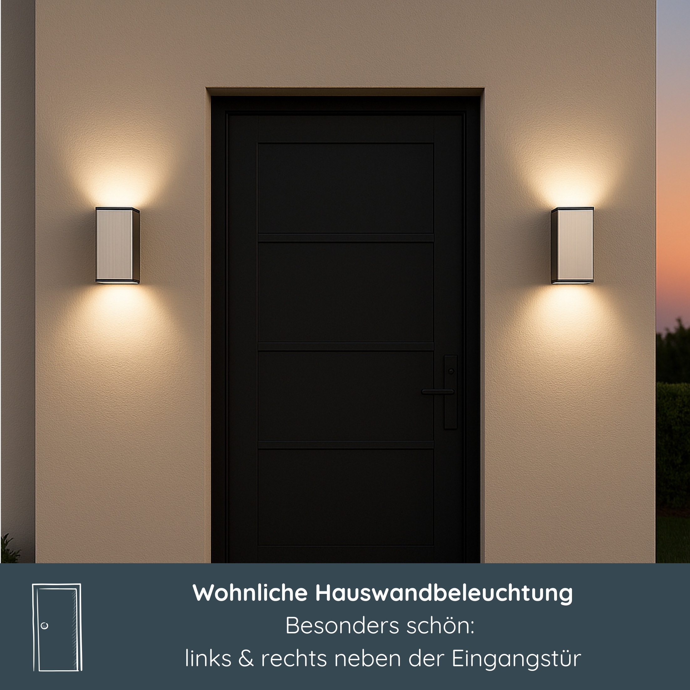 MeLiTec LED-Wandleuchte, Up and Down-Leuchte für außen und innen, aus Edelstahl, eckig, Edelstahl matt gebürstet, IP44, Wandlampe, 146 Tür, Beleuchtung, Lampe,