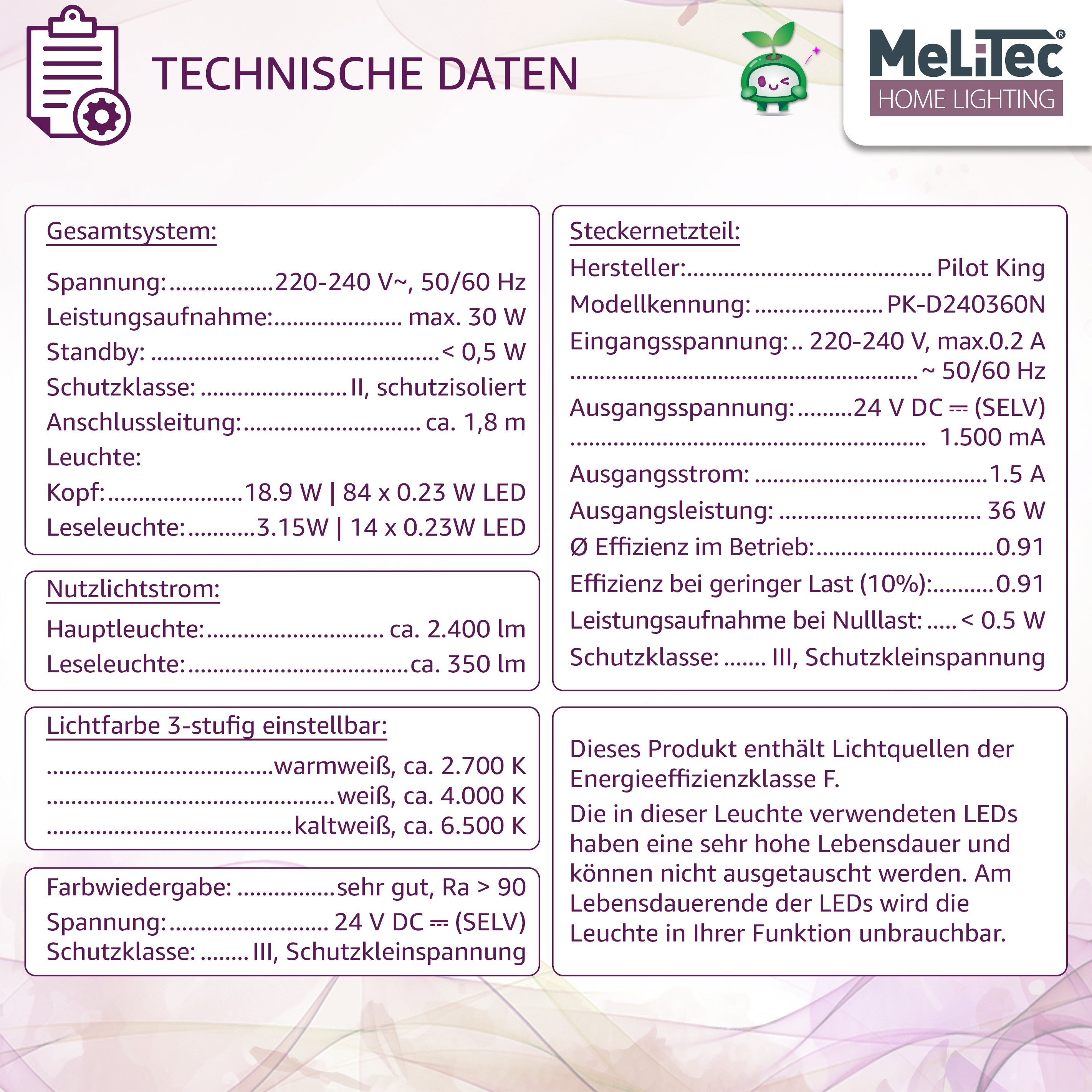 Deckenfluter mit Leseleuchte, schwarz, rund, ST58-1, MeLiTec