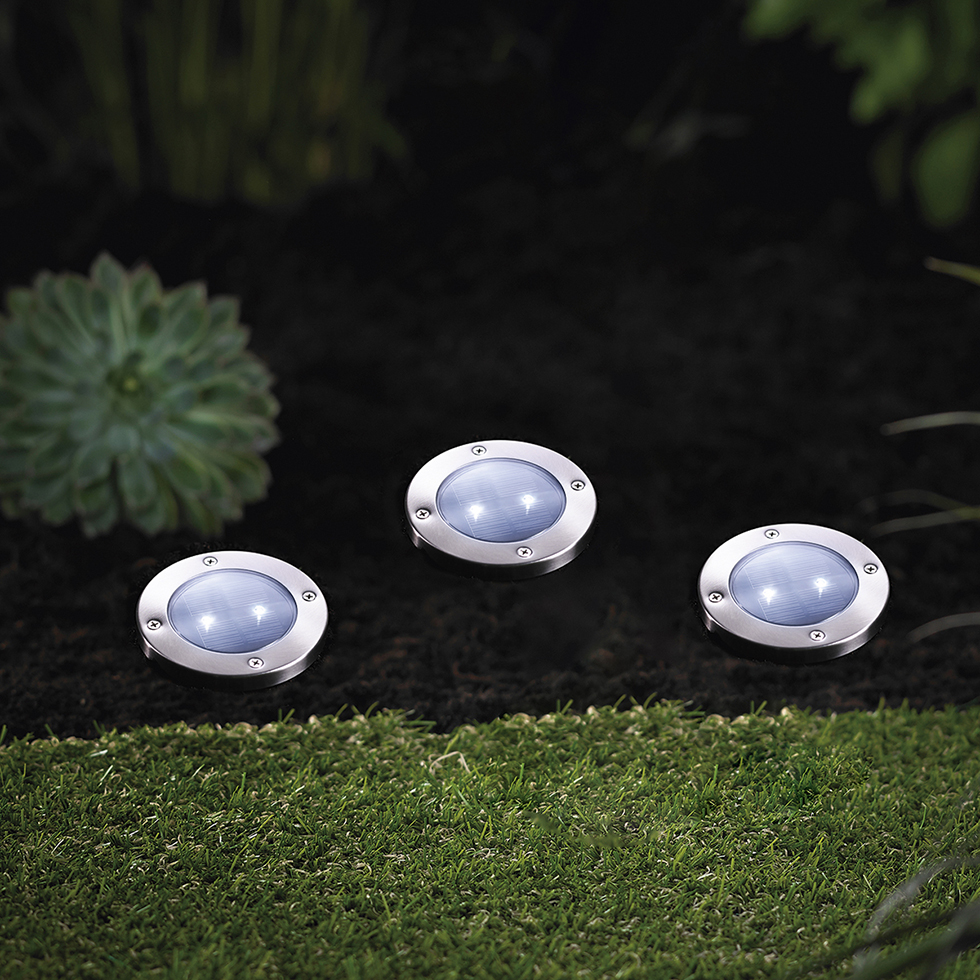 MeLiTec 3 Stück Solar Bodeneinbauleuchte SEL04, rund B-Ware Sphäre, Gras, Pflanze, Fußball, Sport,