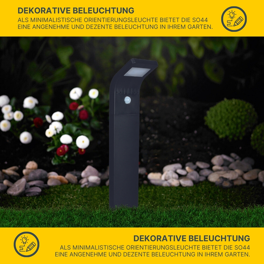 MeLiTec Solar Gartenleuchte SO44, Bewegungsmelder, schwarz