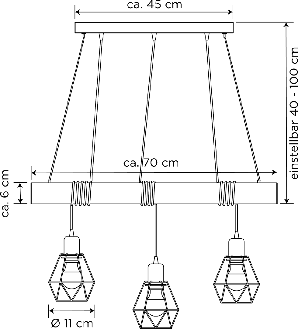MeLiTec Holz Pendelleuchte DP17 3-flammig, schwarz MeLiTec Holz Pendelleuchte DP17 3-flammig, schwarz