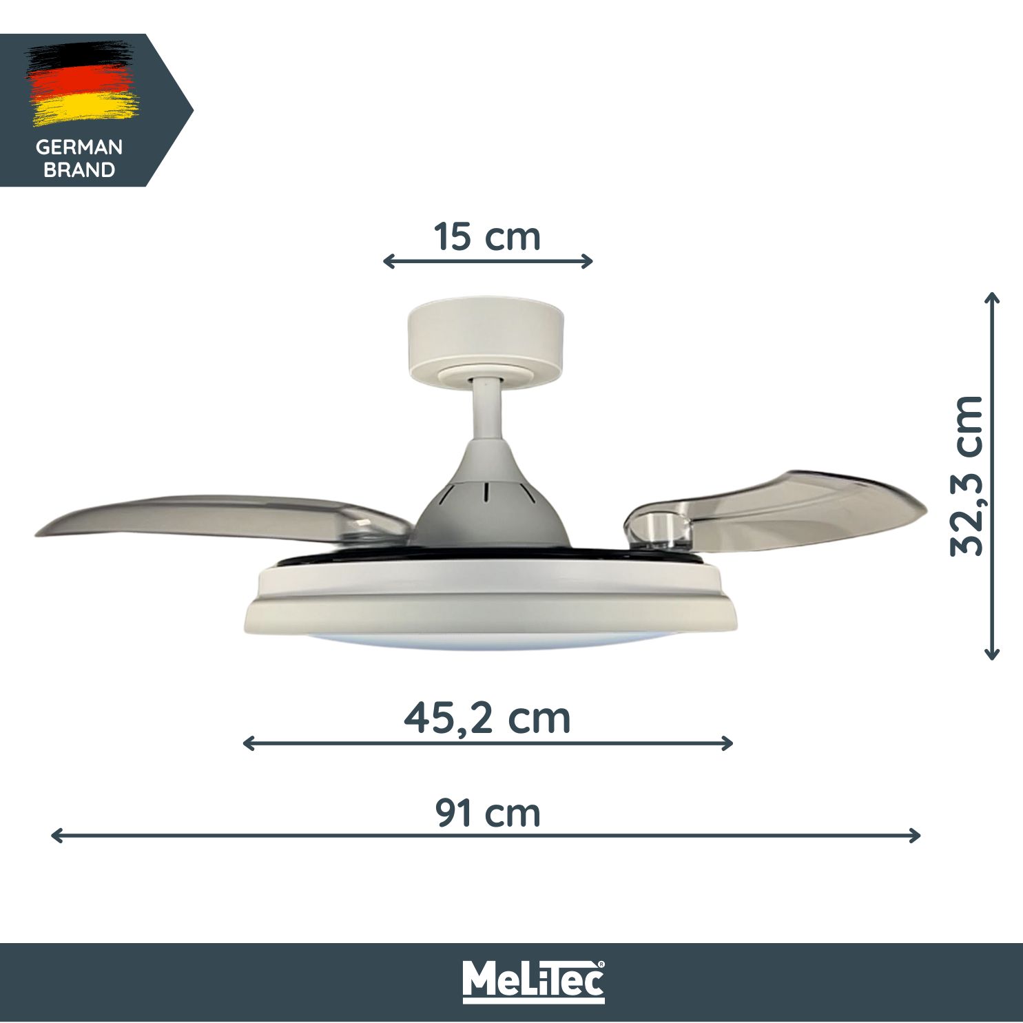  MeLiTec Deckenleuchte mit Ventilator, RGB Laufband, weiß, stufenlos dimmbar, automatisch ausklappbarer Ventilator, DV07