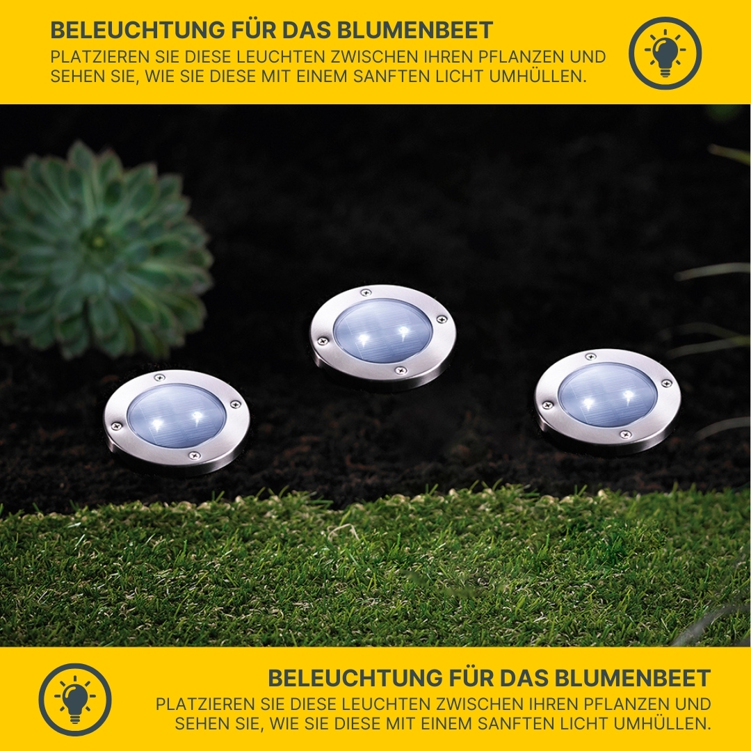 MeLiTec 3 Stück Solar Bodeneinbauleuchte SEL08 Silber, rund MeLiTec 3 Stück Solar Bodeneinbauleuchte SEL08 Silber, rund