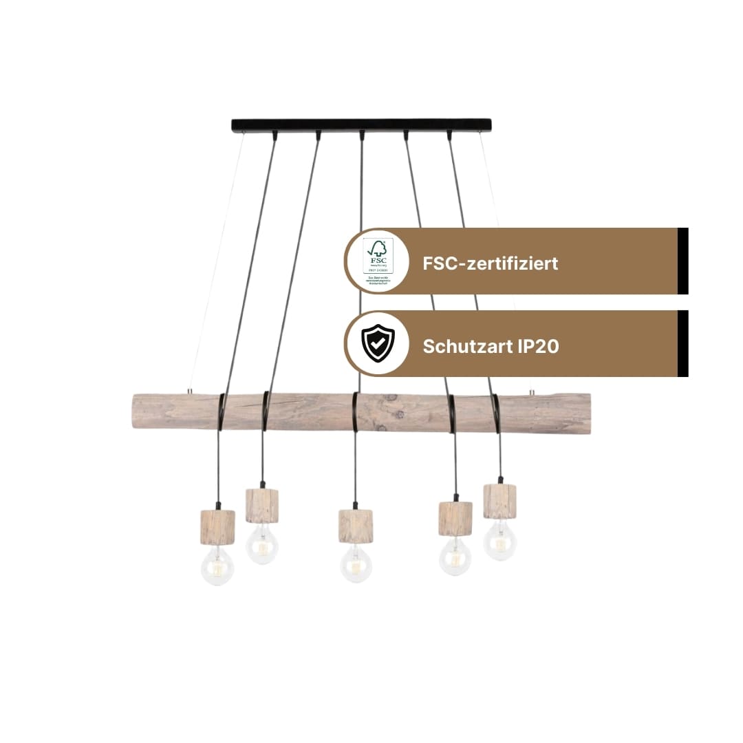 SPOT Light Trabo Pino Grey Pendelleuchte 5xE27 Schwarz Kiefer SPOT Light Trabo Pino Grey Pendelleuchte 5xE27 Schwarz Kiefer