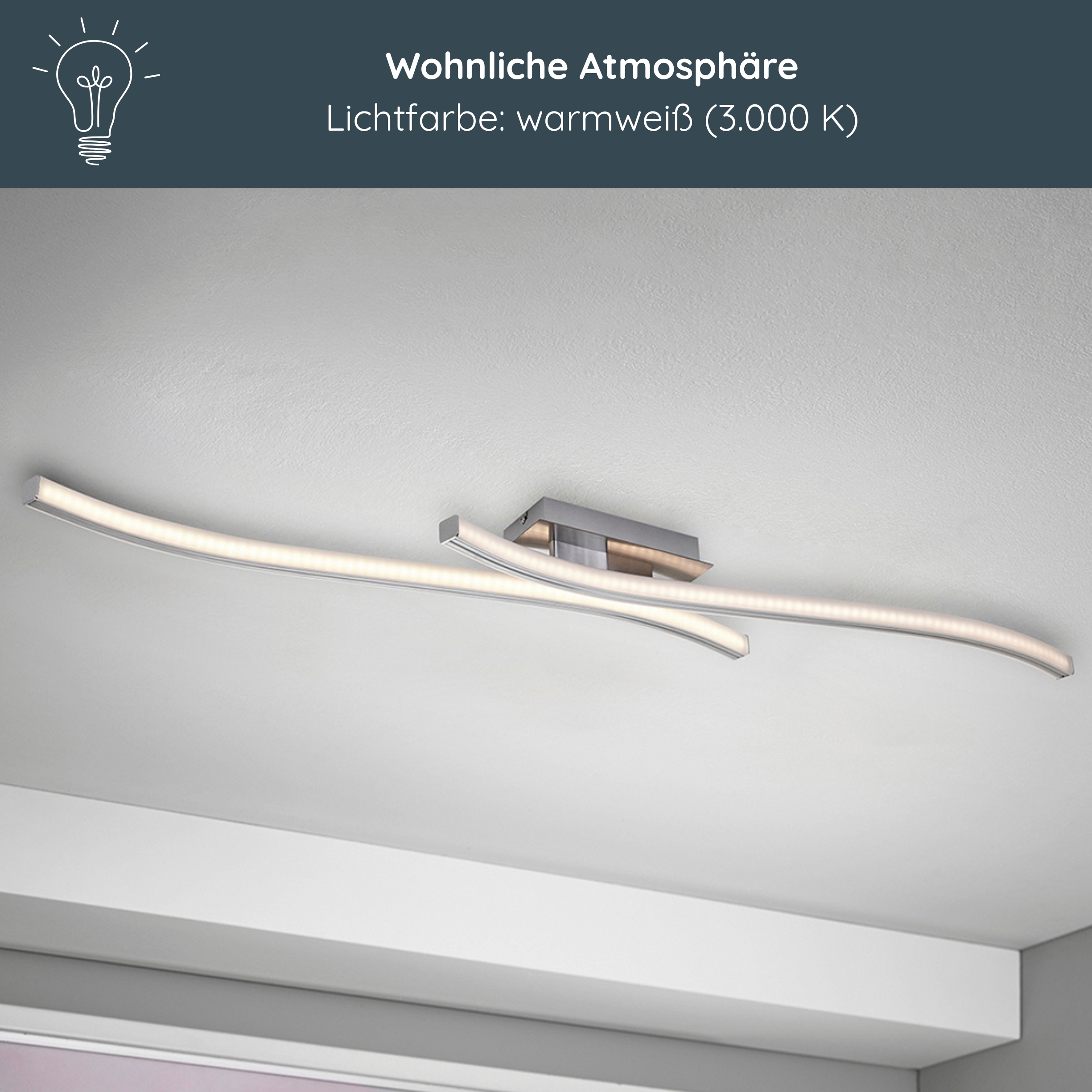 LED Deckenleuchte D124 | Sticklight-Design | 2 starre Arme | nickel-matt | warmweiß 3000K | MeLiTec LED Deckenleuchte D124 | Sticklight-Design | 2 starre Arme | nickel-matt | warmweiß 3000K | MeLiTec
