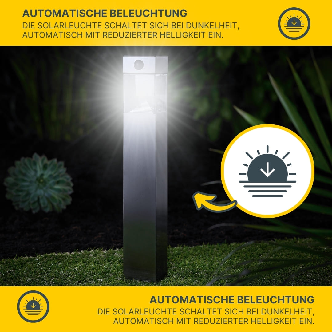  MeLiTec Solar Gartenleuchte rund/ eckig mit Bewegungsmelder, Edelstahl silber / anthrazit