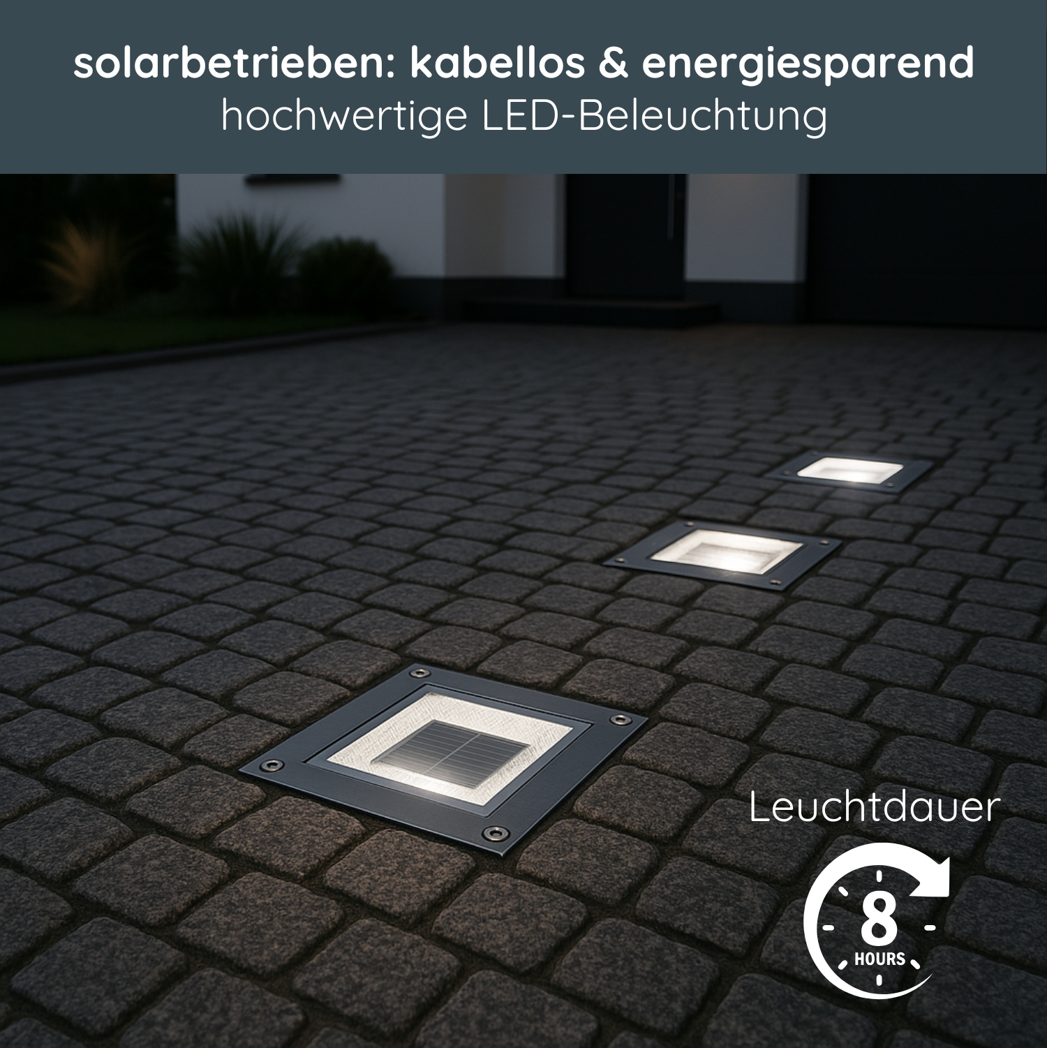 MeLiTec 3er Set Solar Bodenleuchte SEL05 – quadratisch, LED, befahrbar, IP67, Einbauleuchte für Pflastersteine, Außenbereich, silberfarben, inkl. Akku Pfad, Straße, Fußboden, Kopfsteinpflaster, Stadt,