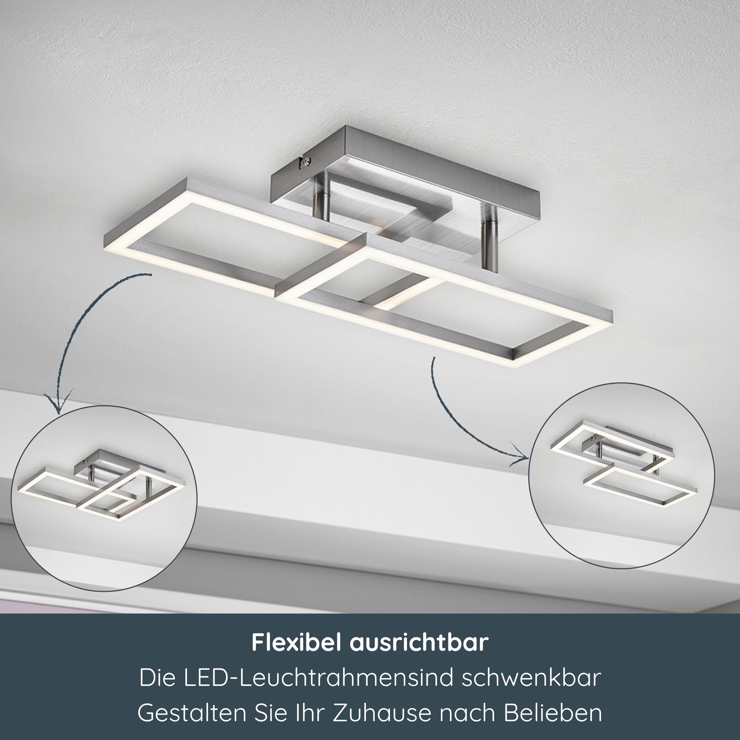 MeLiTec LED-Deckenleuchte D127, moderne Deckenlampe, aus Metall, warmweiß, schwenkbare Rahmen Deckenleuchte,