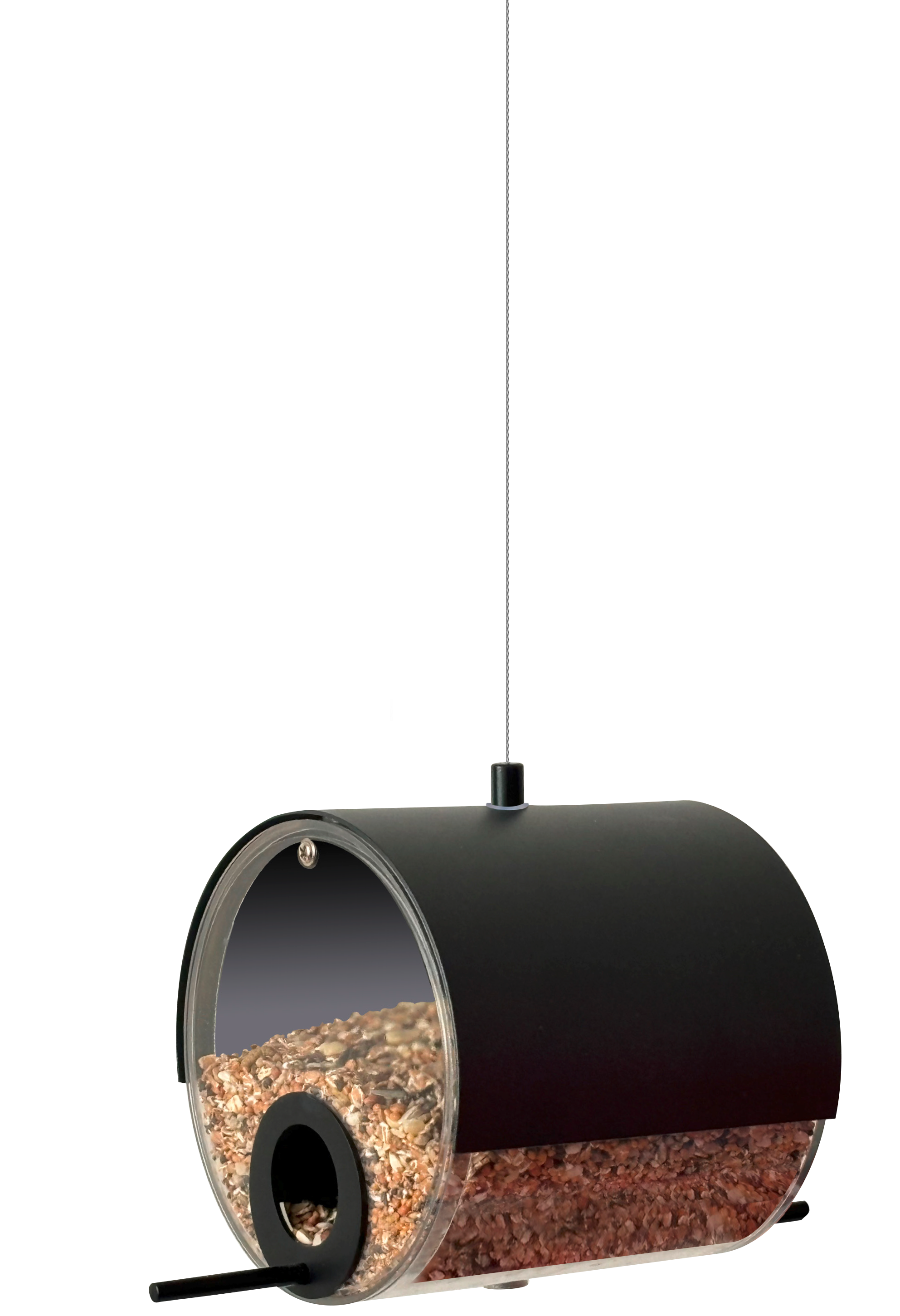 MeLiTec Edelstahl Vogelfutter Station VH09-1, hängend, rund 14 cm, schwarz