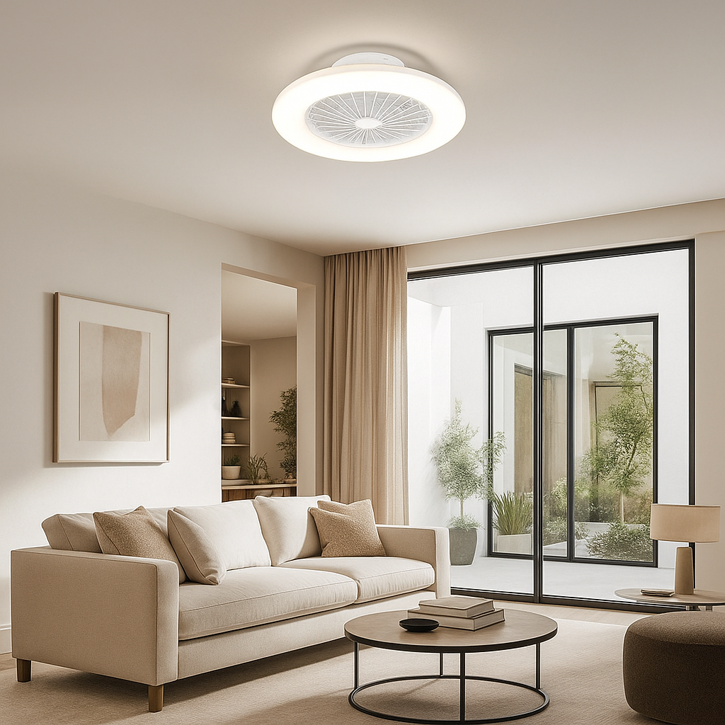 MeLiTec Deckenleuchte mit Ventilator DV05 mit Fernbedienung, Ø 49 cm, weiß Wohnzimmer, Kaffeetisch, Tabelle, Dekoration für Zuhause, Couch,