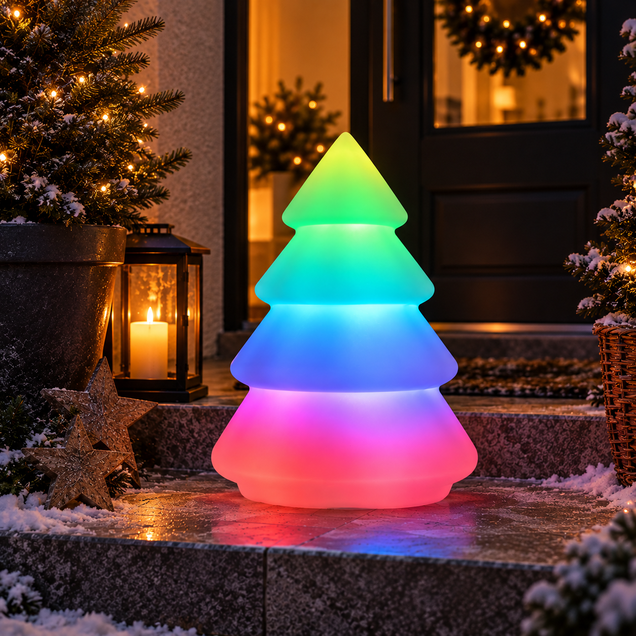 MeLiTec LED Weihnachtsbaum Magic – Weihnachtsdeko mit magischem RGB-Lichteffekt, Weiß & Bernstein, Solar & Fernbedienung