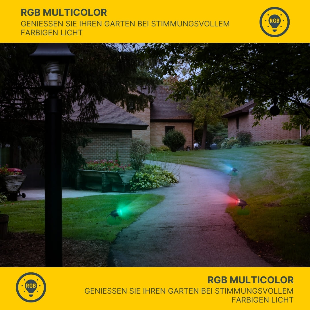 MeLiTec 2er Set Smart LED Garten-Strahler GL24 RGB Spot, anthrazit