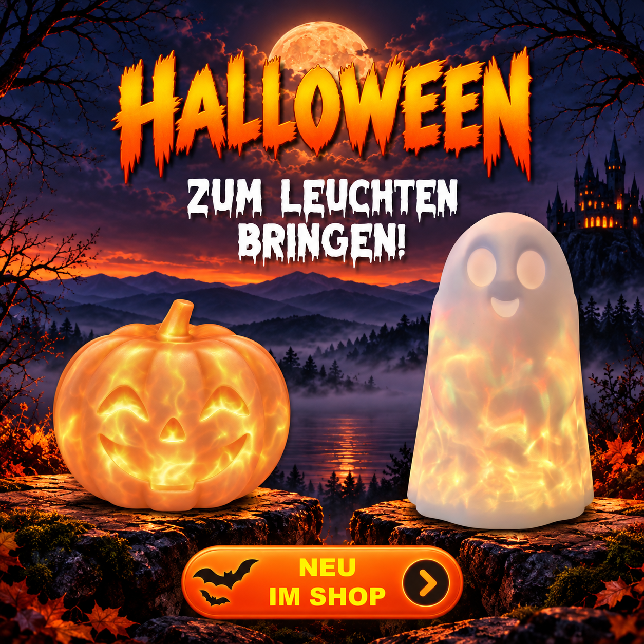 Halloween, Kürbis, Lichtfigur, Geist, Dekoration,