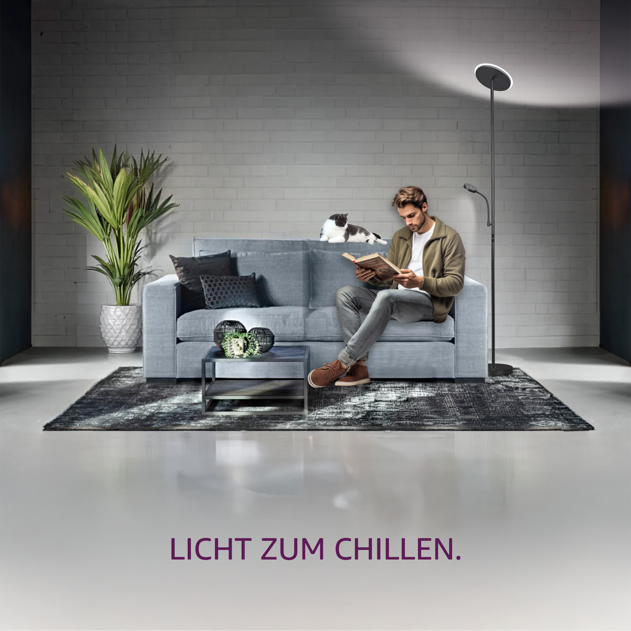 Dekoration für Zuhause, Couch, Lampe, Wohnzimmer, Person, 