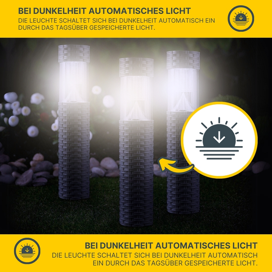 MeLiTec 3er Set Solar Gartenleuchte SO41-1 Rattan anthrazit MeLiTec 3er Set Solar Gartenleuchte SO41-1 Rattan anthrazit