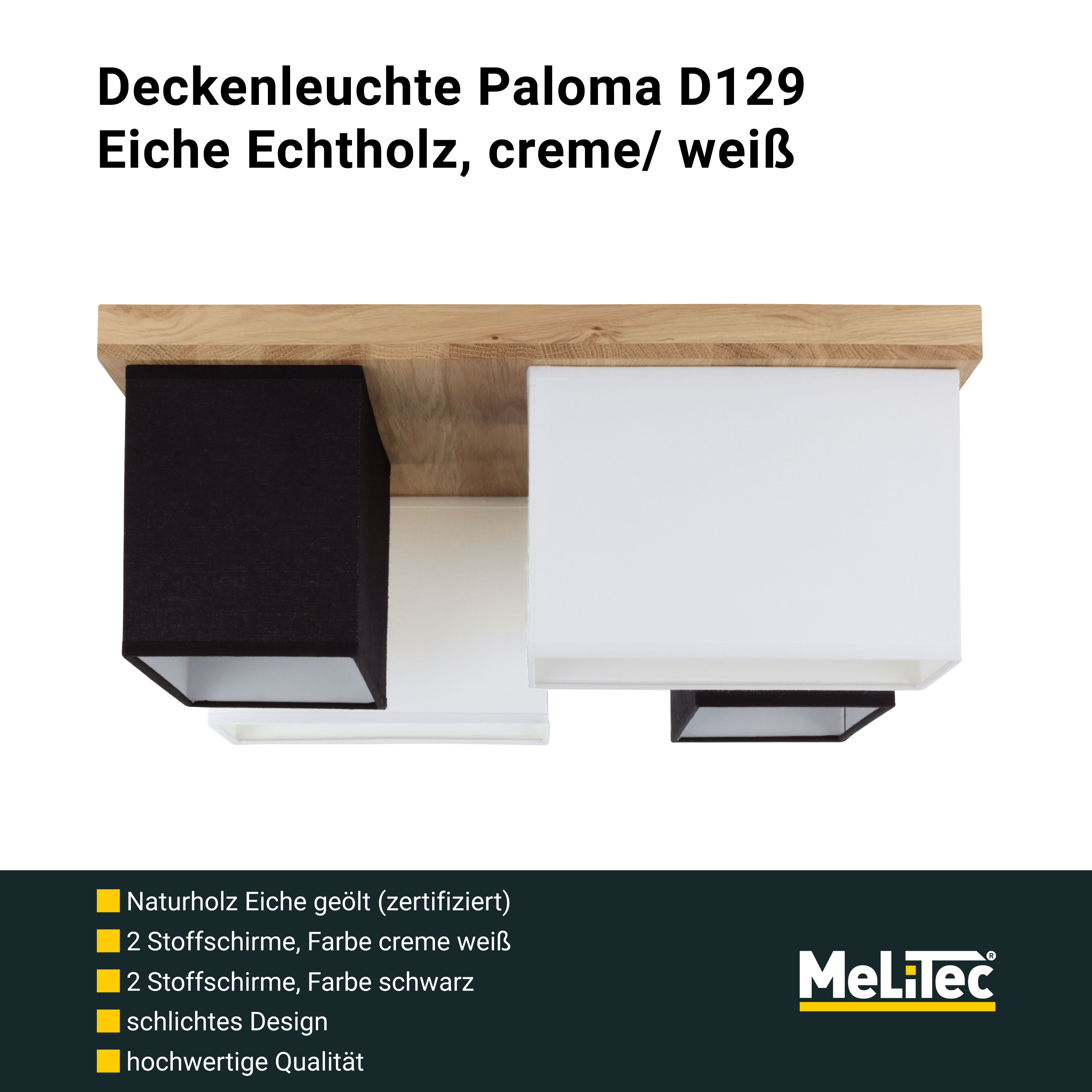 MeLiTec Deckenleuchte Paloma D129 Eiche Echtholz, creme/ weiß