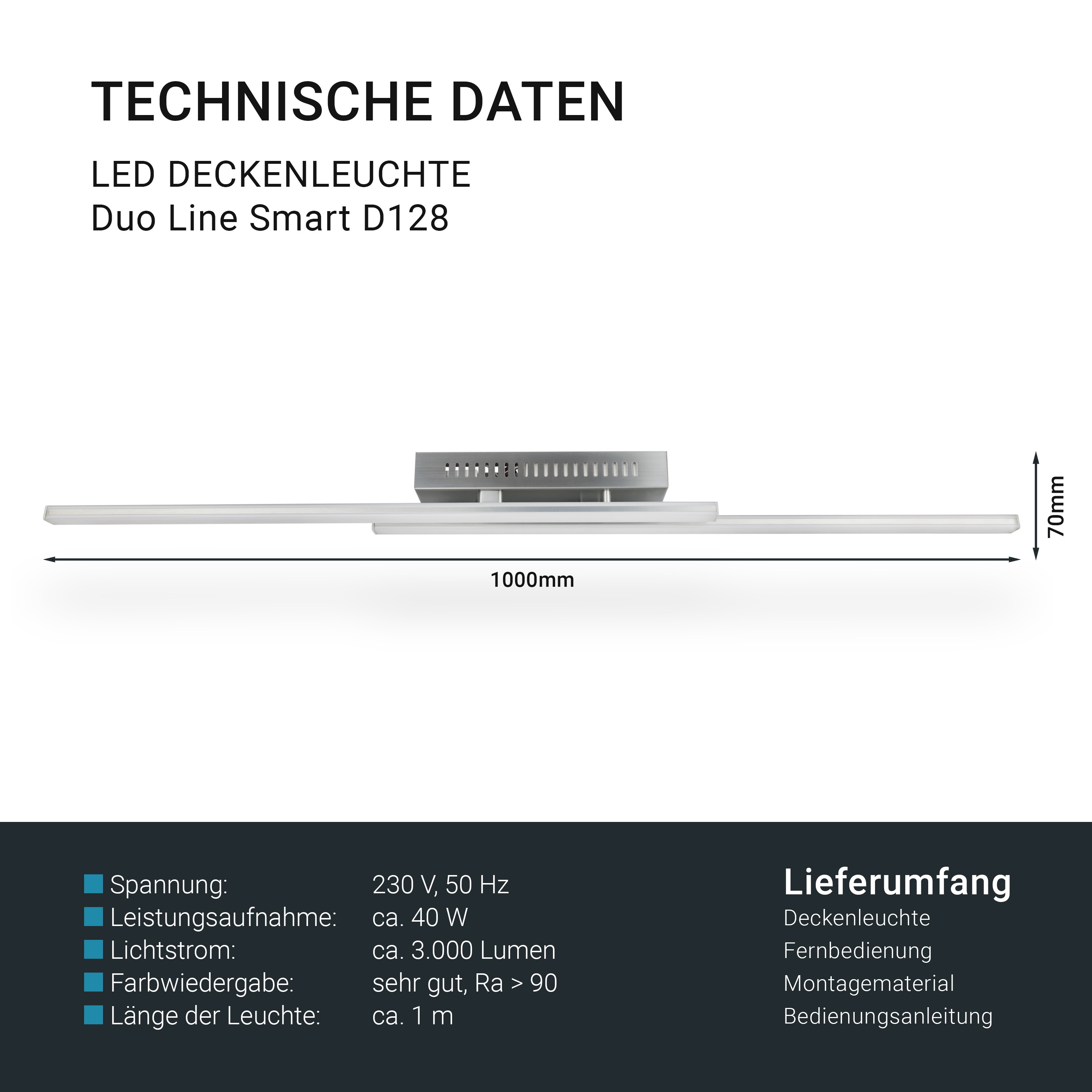 MeLiTec LED Deckenleuchte Duo Line Smart D128 App und Fernbedienung