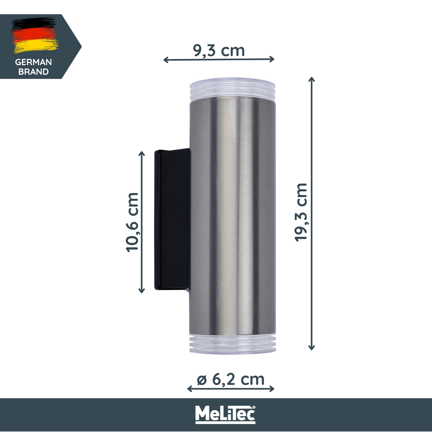 MeLiTec LED-Wandleuchte, Up- and Down-Light rund, matt gebürstet, aus Edelstahl, Up and Down Leuchte für innen und außen, IP44, 145 Zylinder,