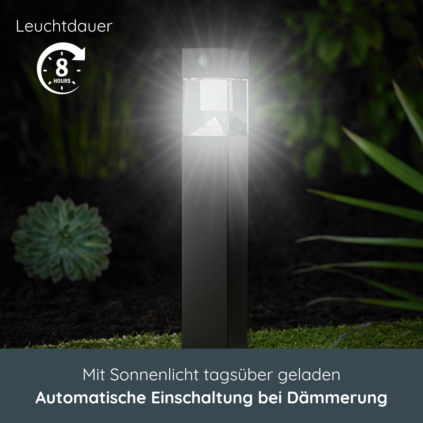 MeLiTec Solar Gartenleuchte SO32-1 eckig mit Bewegungsmelder, Edelstahl anthrazit Pflanze, Beleuchtung, Pflanze, Beleuchtung,