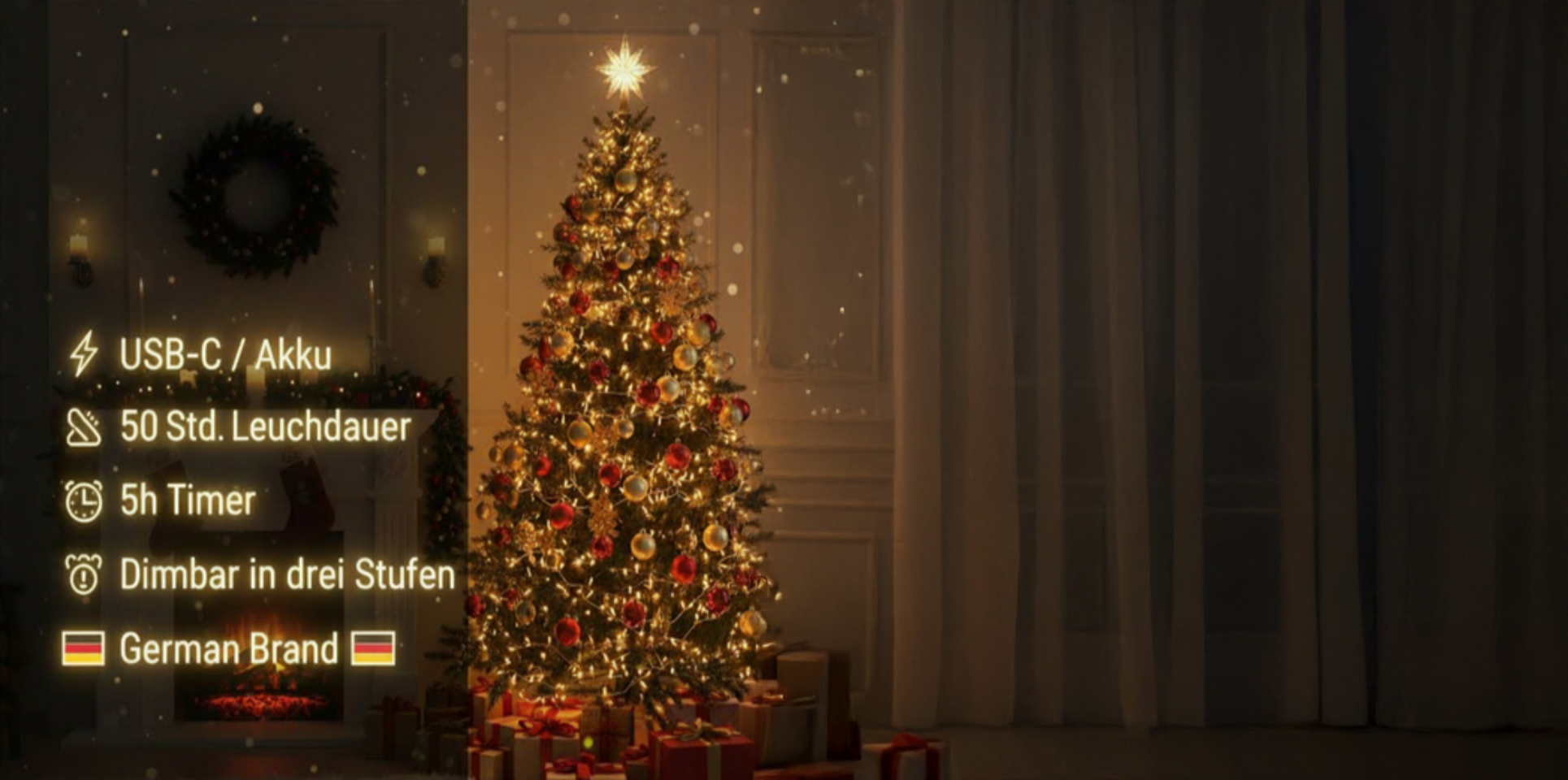 MeLiTec LED USB-C Stimmungslicht Rechteck Weihnachten, SL68, Schwarz matt, warmweiß (3000K), dimmbar (3 Stufen), 5h-Timer, kabellos inkl. Akku, – Dekorationslicht, Weihnachtsbeleuchtung, Fensterlicht Weihnachten, Weihnachtsdekorationen, Festival, Weihnachtsbaum,