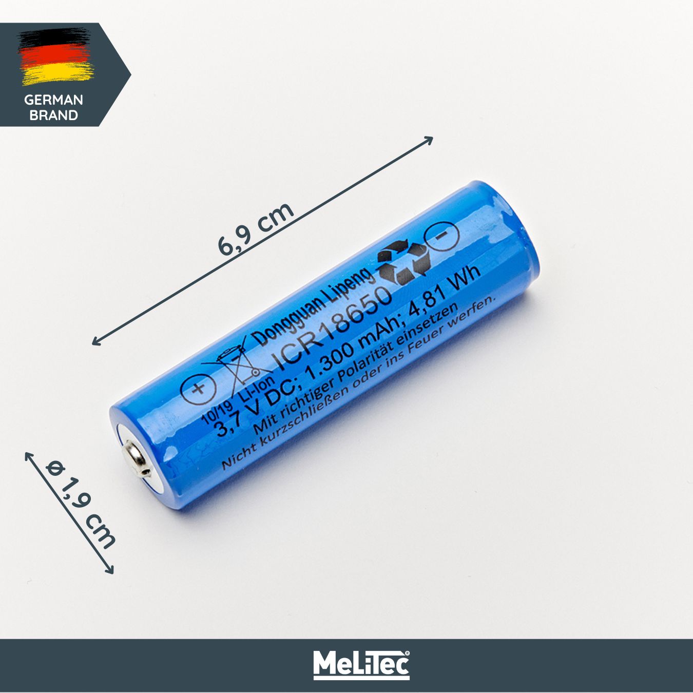 MeLiTec Lithium Ionen Akku Typ 18650 1300mAh 3,7V Ersatzakku MeLiTec Lithium Ionen Akku Typ 18650 1300mAh 3,7V Ersatzakku