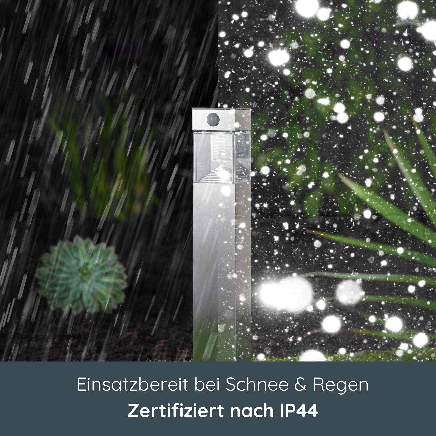 MeLiTec Solar Gartenleuchte SO32 eckig mit Bewegungsmelder, Edelstahl matt gebürstet Gras, Pflanze, Rasen, Hinterhof, Hof,