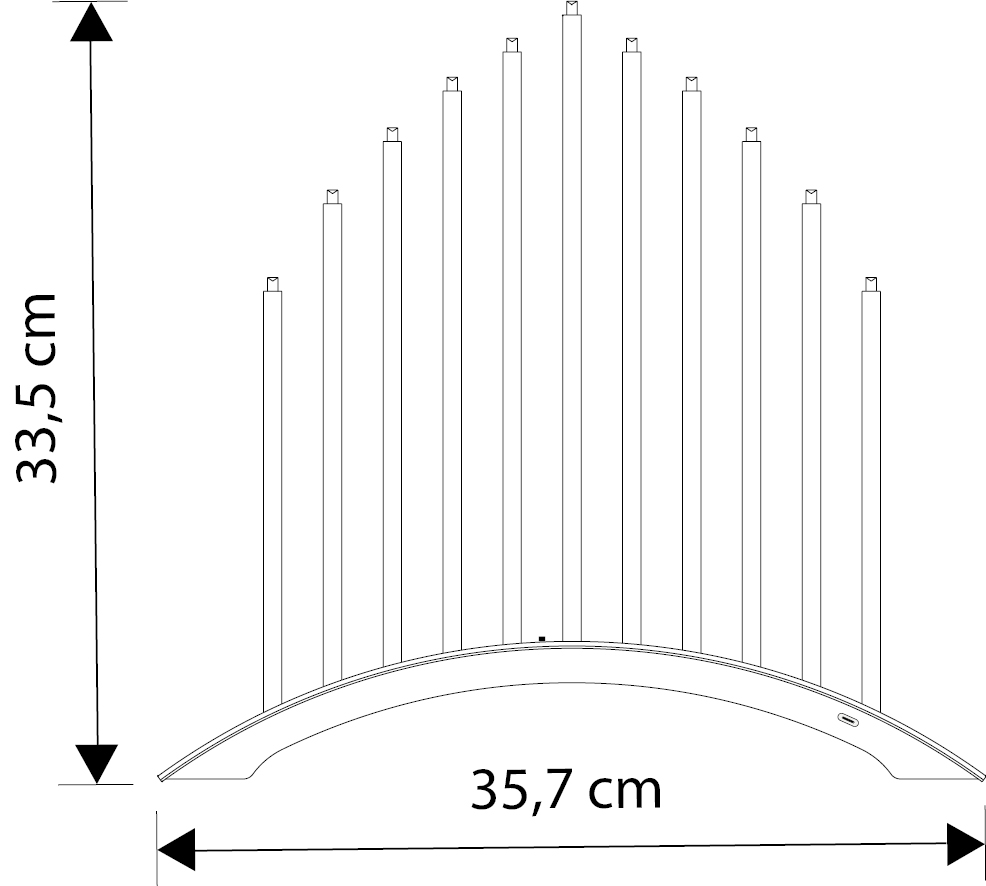 Bogenförmiges Gestell, Senkrechte Stäbe, Gebogene Basis, 33,5 cm hoch, 35,7 cm breit,