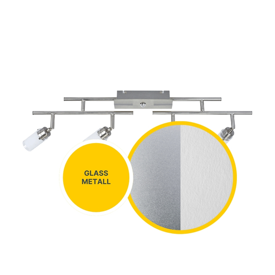 LED Deckenleuchte D122 | 4x LED Spots schwenkbar | nickel-matt | Glas weiß | warmweiß 3000K | MeLiTec LED Deckenleuchte D122 | 4x LED Spots schwenkbar | nickel-matt | Glas weiß | warmweiß 3000K | MeLiTec