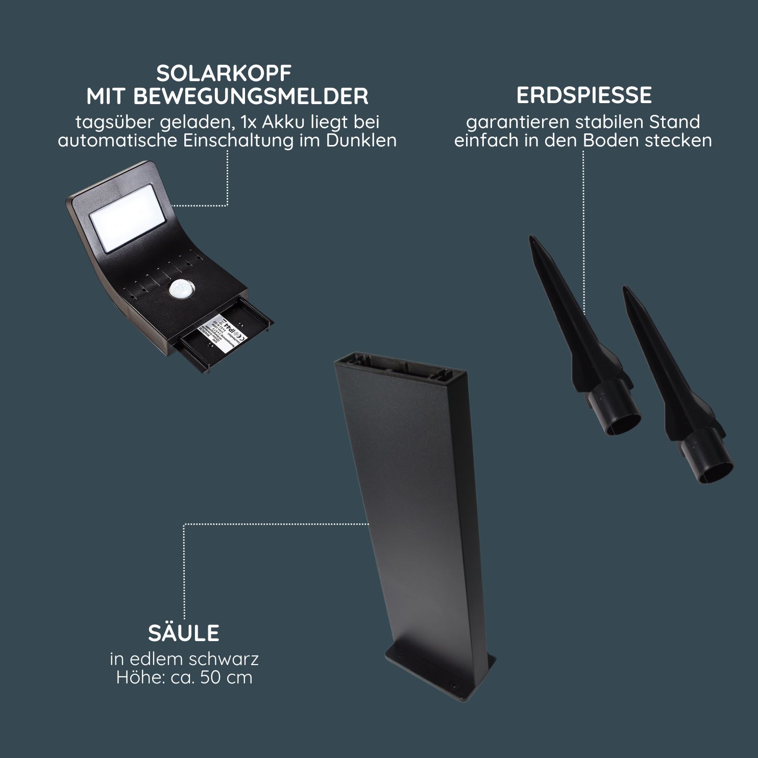 MeLiTec Solar Gartenleuchte, SO44, inkl. Bewegungsmelder, schwarz Computerausrüstung, Überwachen, Bildschirm, Adapter,