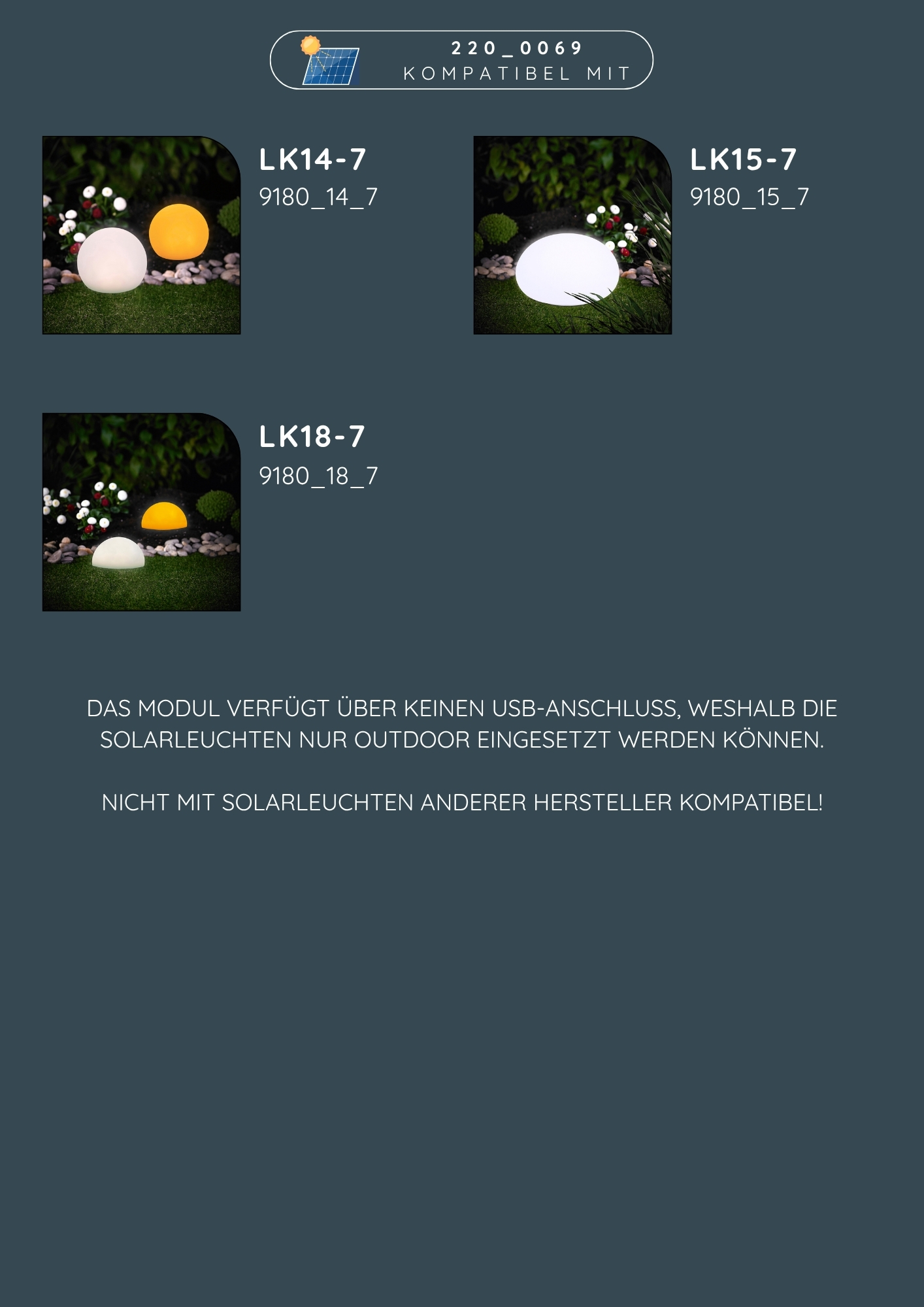 LK Unterteil mit Solarmodul OHNE USB - für LK14-7, LK15-7, LK18-7 Sphäre,