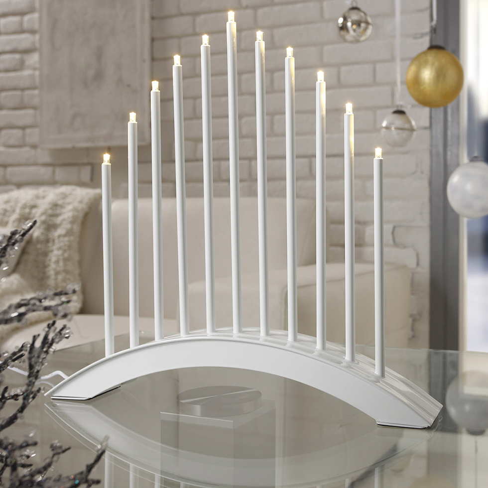 B-Ware, MeLiTec LED Weihnachtsbeleuchtung USB SL59, Brückenform, weiß LED-Fensterleuchter, weißer Kerzenbogen, 11-flammig, Kunststoff, bogenförmig,
