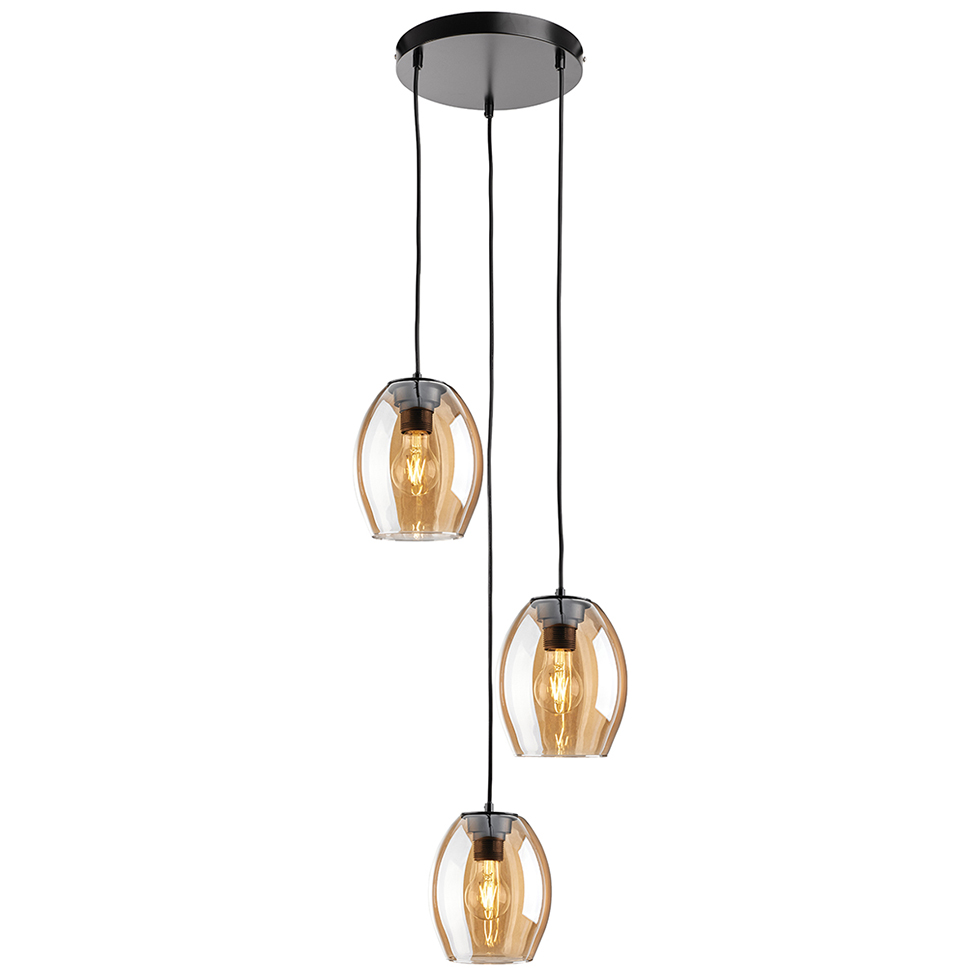 MeLiTec Pendelleuchte DP30, Hängeleuchte elegantes Amberglas, moderne Pendellampe 3-flammig, Hängelampe rund, Deckenlampe Wohnzimmer Esszimmer Küche Leuchter, Lampe, Leuchte,